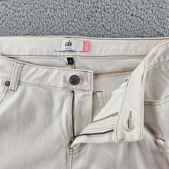 Cabi Jeans Women 14 (38x32) White Slim Boyfriend Distressed Mid Rise Stretch - Picture 3 of 16